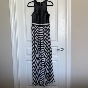 Faux Leather and Silk Maxi Dress with High Front Slit
